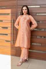 Wahaj M Khan | The Print Story | Salmon Peach Sheesha Outfit