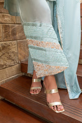 Wahaj M Khan | The Print Story | Grey Blue Sheesha Outfit