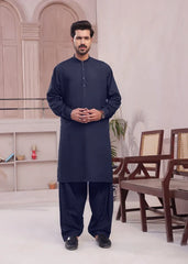 (3 Piece) - Navy blue Suit with Matching Jamawar Waistcoat