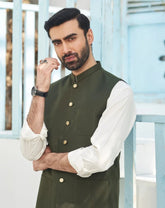 Army Green Suiting Waistcoat - Round Cut - Men