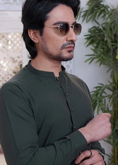 (3 Piece) - Basil Green Suit with Matching Waistcoat