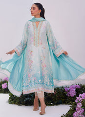 Farah Talib Aziz | Zaza Prints 24 | CYAN OMBRE SHIRT AND DUPATTA