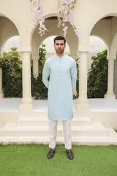 Sky Blue Kurta with White Trouser - Men