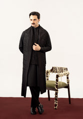 Black Kurta Trouser with Embroidered Waistcoat - 3PC