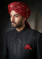 Jet black Talisman - All embroidered Sherwani - House Of Arsalan Iqbal