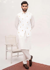 White Embroidered Booti Waistcoat - HK Fashion