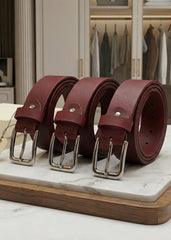 Classic Reddish Brown Textured Leather Belt