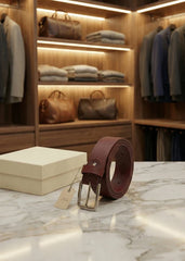 Classic Reddish Brown Textured Leather Belt
