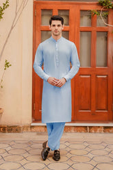 Sky Blue Men Shalwar Kameez - Divinely Crafted