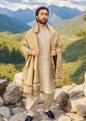 Kamaal Khan Peshawari Dhussa Shawl (Medium) - Beige Pista