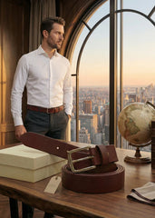 Classic Reddish Brown Textured Leather Belt