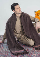 Muraqsh Dark Brown Jacquard Velvet Shawl - Men