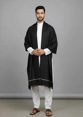 Kamaal Khan Kashmiri Soft Woolen Dhussa Shawl - Black