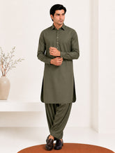 Olive Green French Collar Kameez Shalwar - Men