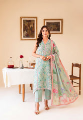 Faiza Faisal | FNF Printed Lawn | MINT DAISY