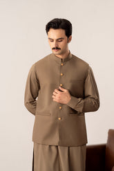 Stone Brown Pick-Stitch Suiting Waistcoat - Straight Cut - Men