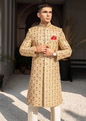 Beige Golden Embroidered Sherwani DD003 - Dress Designers