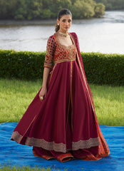 Farah Talib Aziz | Mayna Festive Luxe Pret | Anarq Crimson Kalidaar And Dupatta