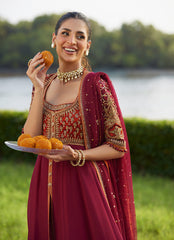 Farah Talib Aziz | Mayna Festive Luxe Pret | Anarq Crimson Kalidaar And Dupatta