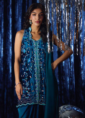 Farah Talib Aziz | Velvet Fete 4 | Pri Prussian Blue Saari Jacket