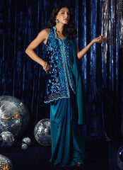 Farah Talib Aziz | Velvet Fete 4 | Pri Prussian Blue Saari Jacket