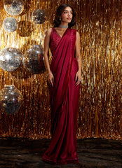 Farah Talib Aziz | Velvet Fete 4 | Carmine Charmeuse Saree And Velvet Blouse