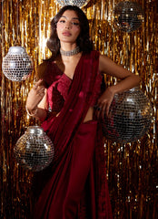 Farah Talib Aziz | Velvet Fete 4 | Carmine Charmeuse Saree And Velvet Blouse