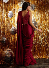 Farah Talib Aziz | Velvet Fete 4 | Carmine Charmeuse Saree And Velvet Blouse