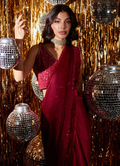 Farah Talib Aziz | Velvet Fete 4 | Carmine Charmeuse Saree And Velvet Blouse