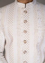 White And Golden Groom Sherwani DD001 - Dress Designers
