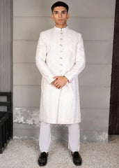 White And Golden Groom Sherwani DD001 - Dress Designers