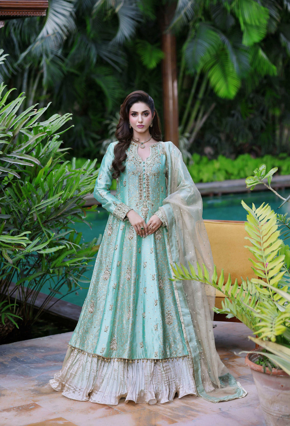 Wahaj M Khan | Nur Festive | Two-Toned Green Sheesha Block Nur Anarkali