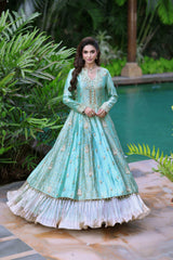 Wahaj M Khan | Nur Festive | Two-Toned Green Sheesha Block Nur Anarkali