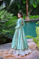 Wahaj M Khan | Nur Festive | Two-Toned Green Sheesha Block Nur Anarkali