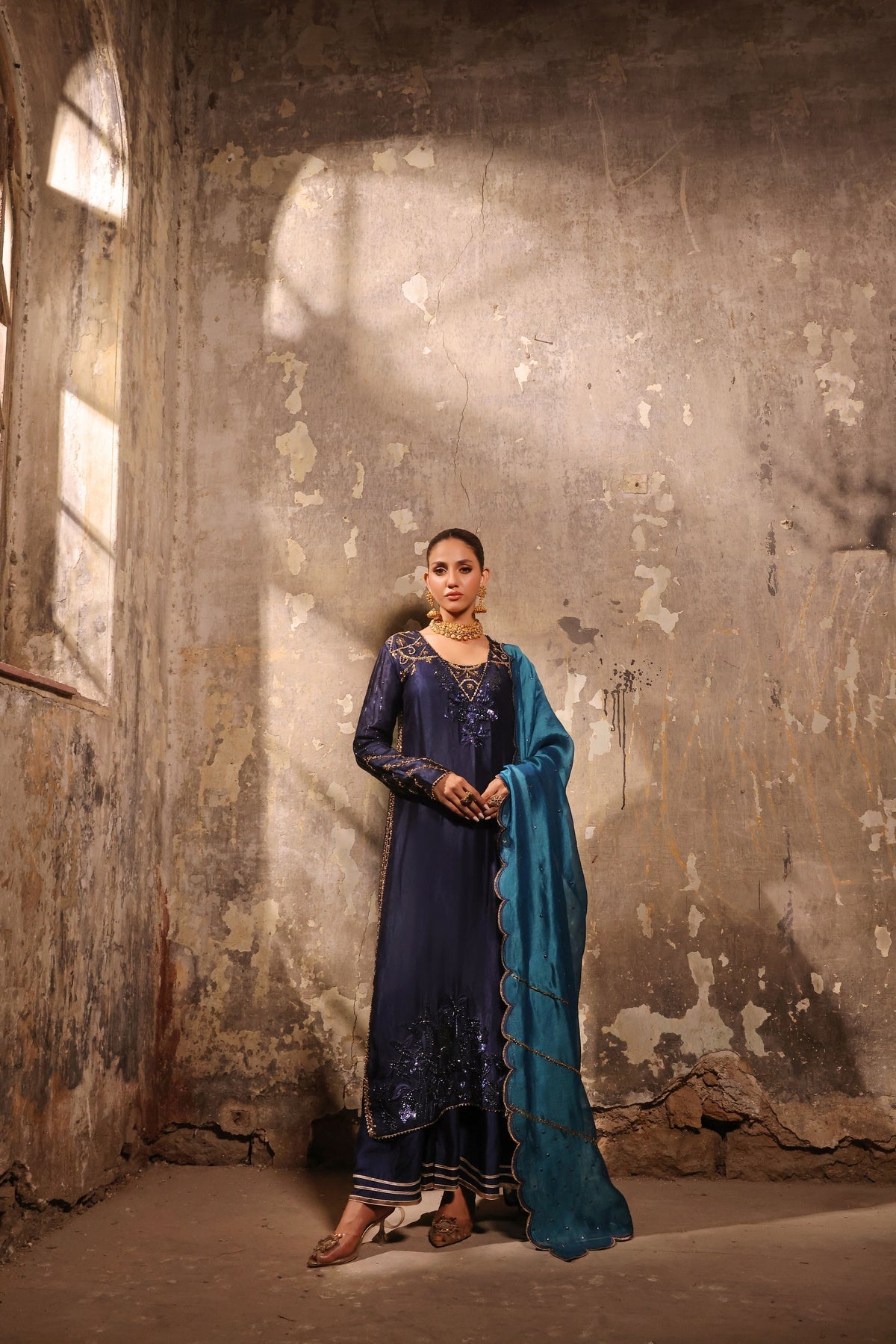 Wahaj M Khan | Banno Wedding Formals | Navy Slit Bano Silk