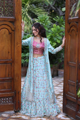 Wahaj M Khan | Nur Festive | Sea Ferozi Sheesha Jacket Nur Set