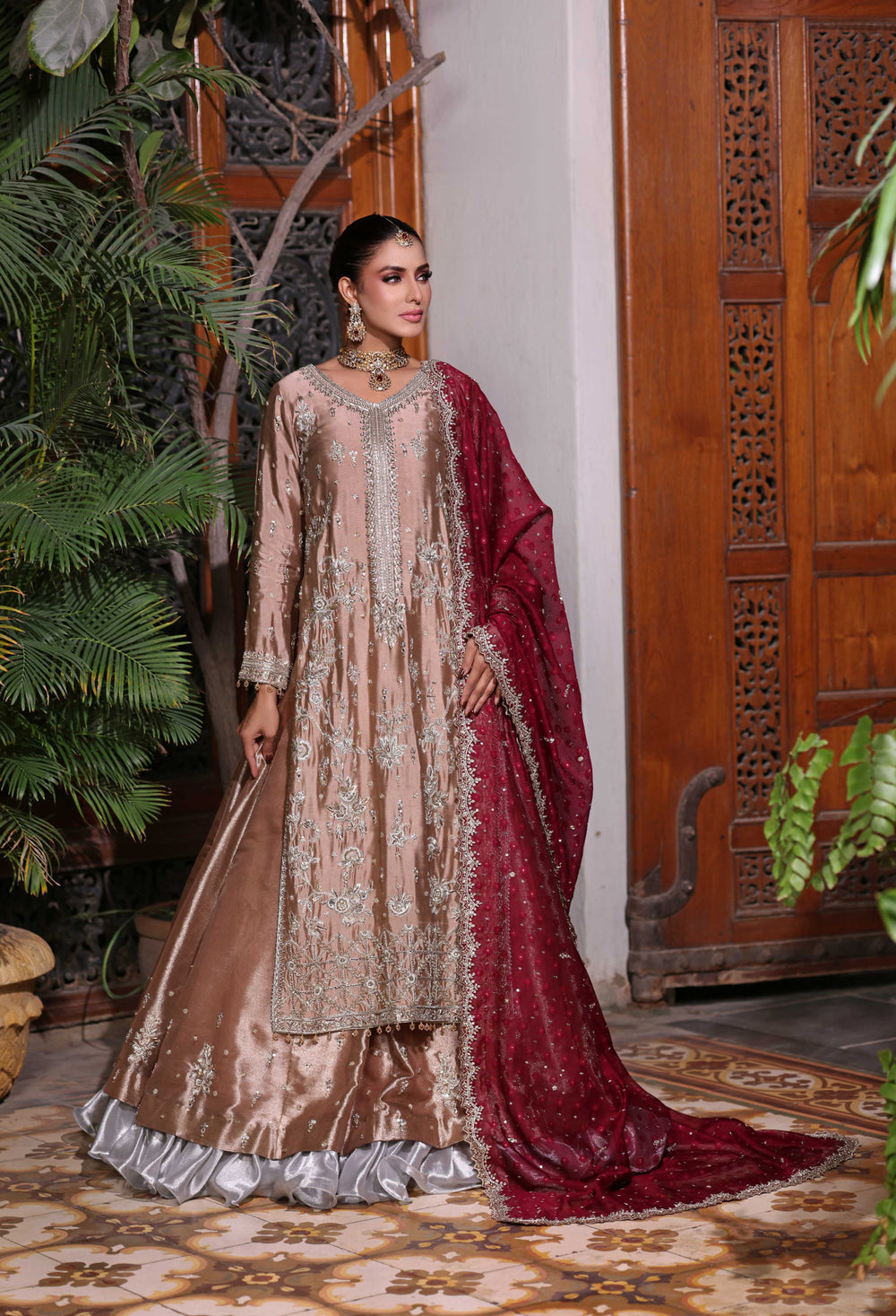 Wahaj M Khan | Nur Festive | Coffee Maroon Gold Luxe Nur LS
