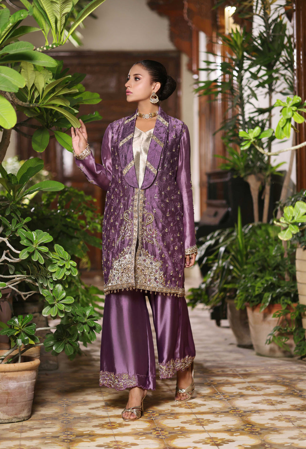 Wahaj M Khan | Nur Festive | Iridescent Orchid Purple Jacket set