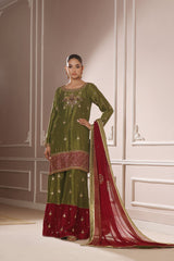 Wahaj M Khan | Banno Formals | DHANI MAROON BANO2 PALLAZZO SET