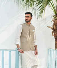 Beige Suiting Waistcoat - Round Cut - Men