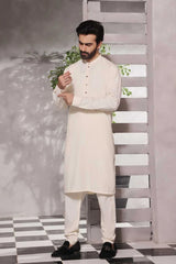 (3 Piece) - Brown Raw Silk Kurta Pyjama with Prince Coat