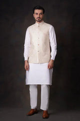 Cream & Gold 2.0 embroidered waistcoat set - House Of Arsalan Iqbal