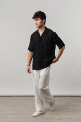 Knitted Cuban Shirt - Black | Zayan Clothing UK