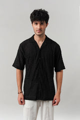 Knitted Cuban Shirt - Black | Zayan Clothing UK