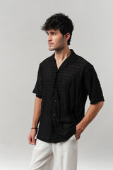 Knitted Cuban Shirt - Black | Zayan Clothing UK
