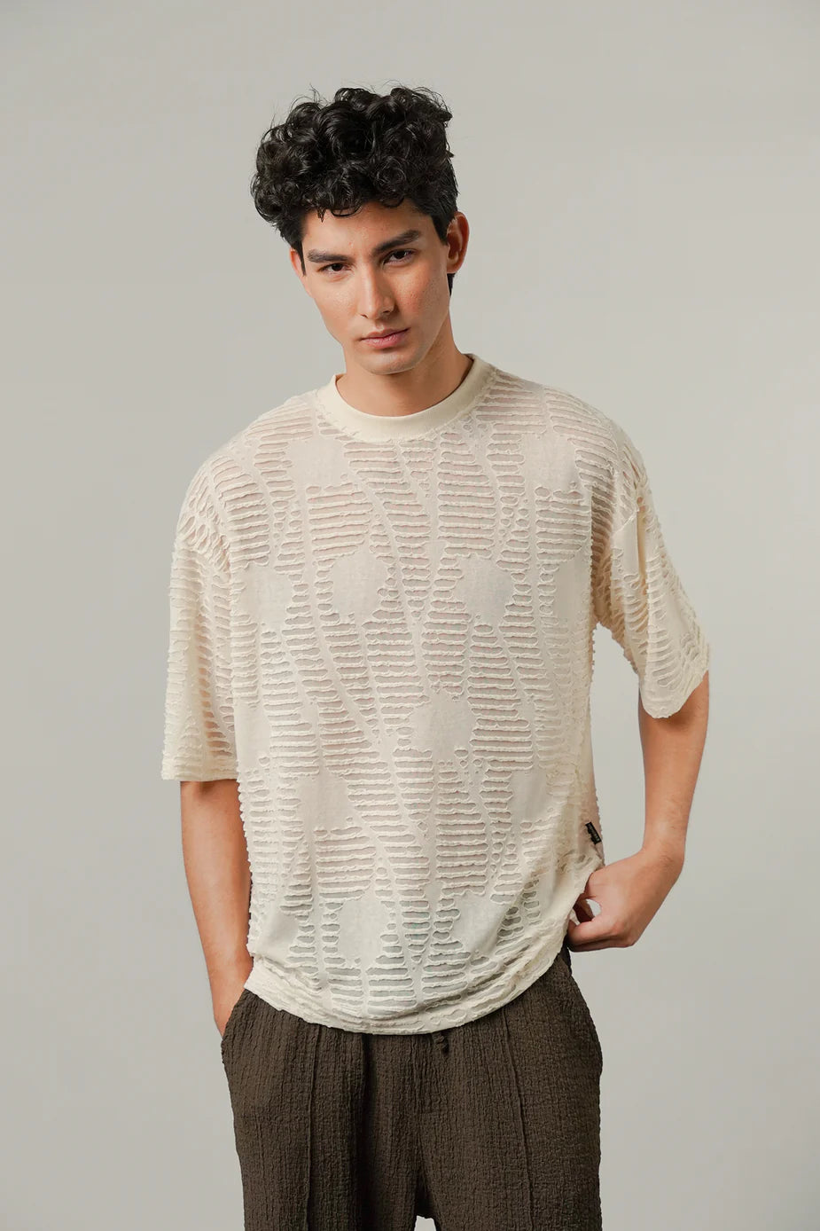 Oversized Mesh Tee - Cream | Zayan Clothing UK
