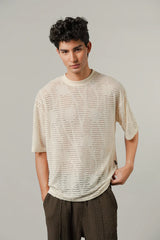 Oversized Mesh Tee - Cream | Zayan Clothing UK