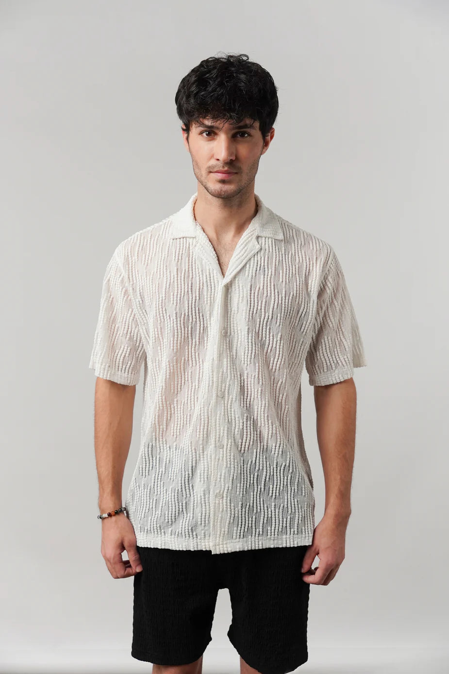 Knitted Cuban Shirt - Off-White | Zayan Clothing UK
