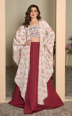 Threads and Motifs | Formal Dresses 25 | Embroidered Blouse With Printed Cape And Skirt