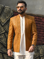 HK Fashion Golden Embroidered Front Open Princecoat